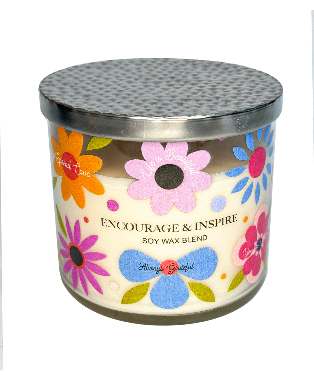 14oz Encourage &amp; Inspire Printed Glass Candle