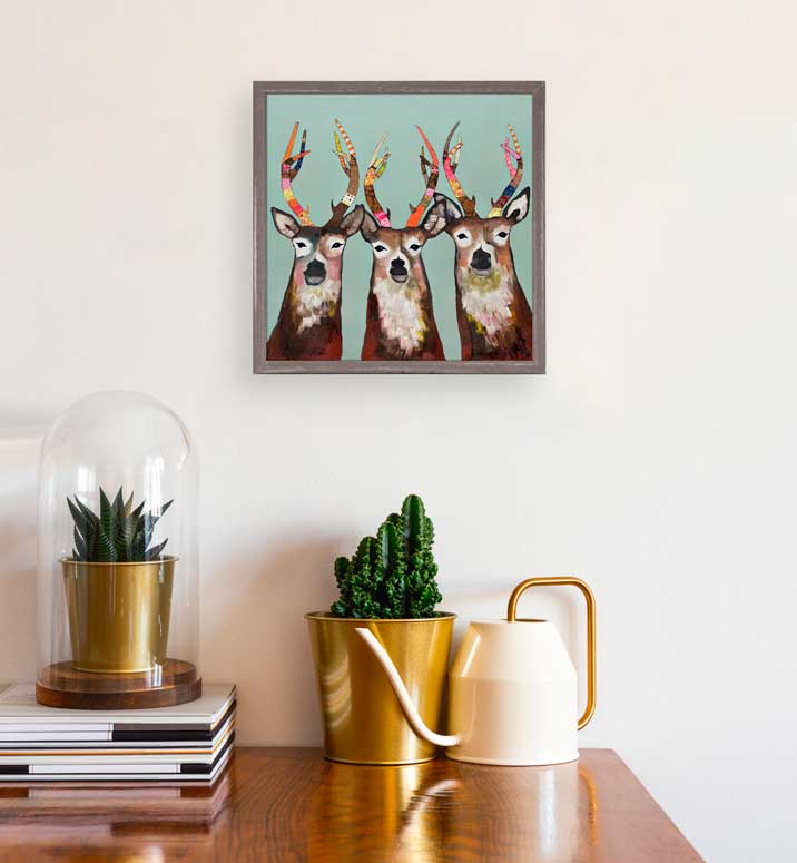 Designer Deer Rustic Mini Framed Canvas
