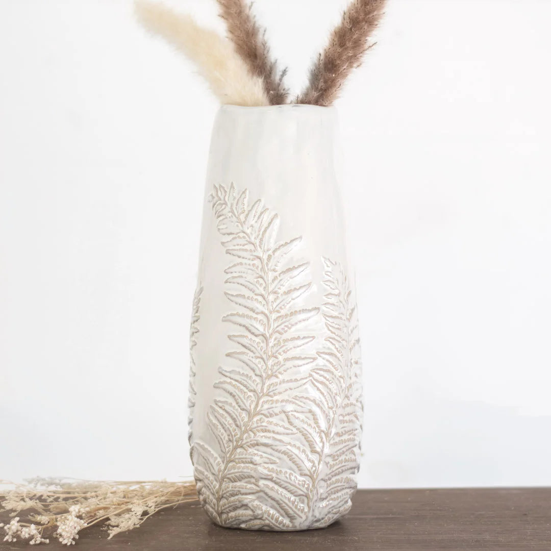 13.2&quot; White Fern Vase