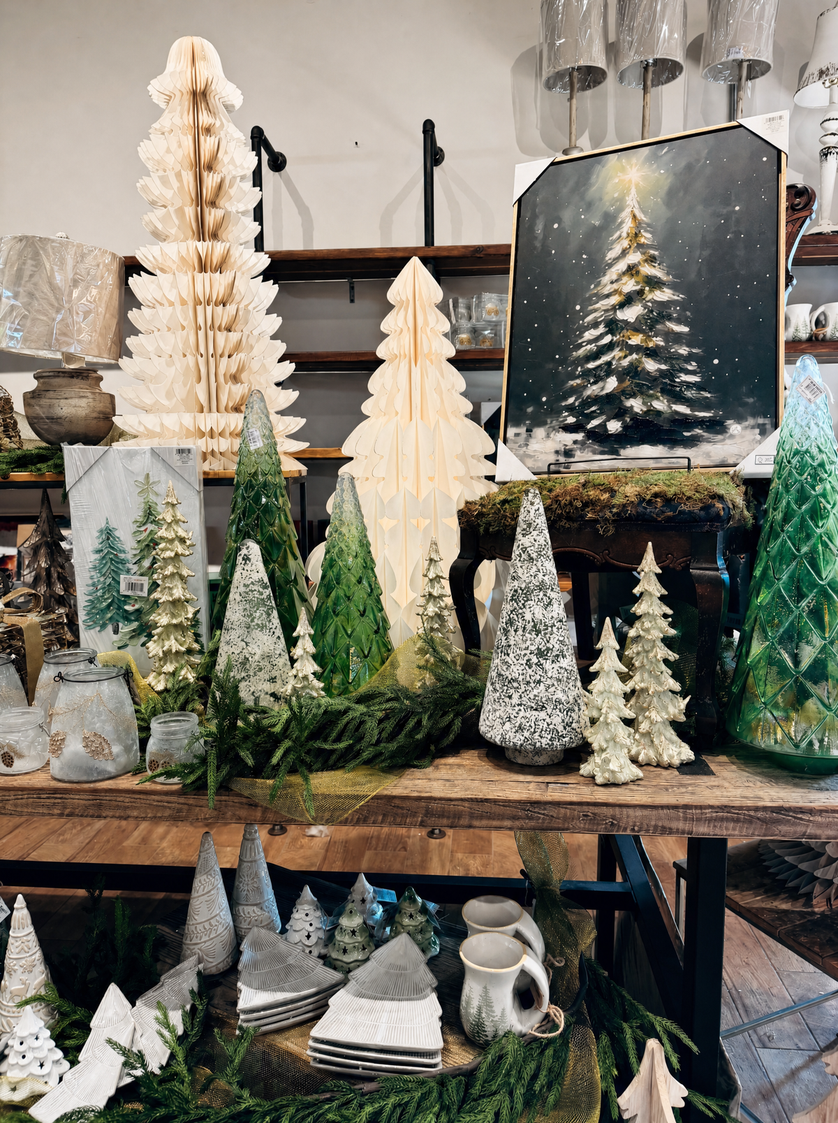 Cream and evergreen Christmas display at My Secret Garden Commons