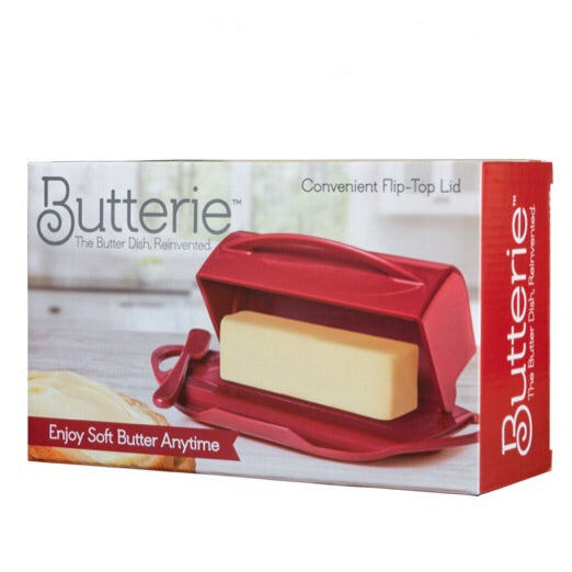 Butterie Flip-Top Butter Dish with Spreader, Red
