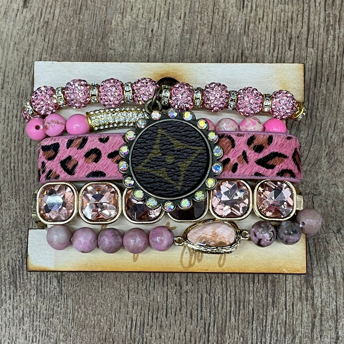 Gypsy LV 5 Strand Pink Cheetah Bracelet Set