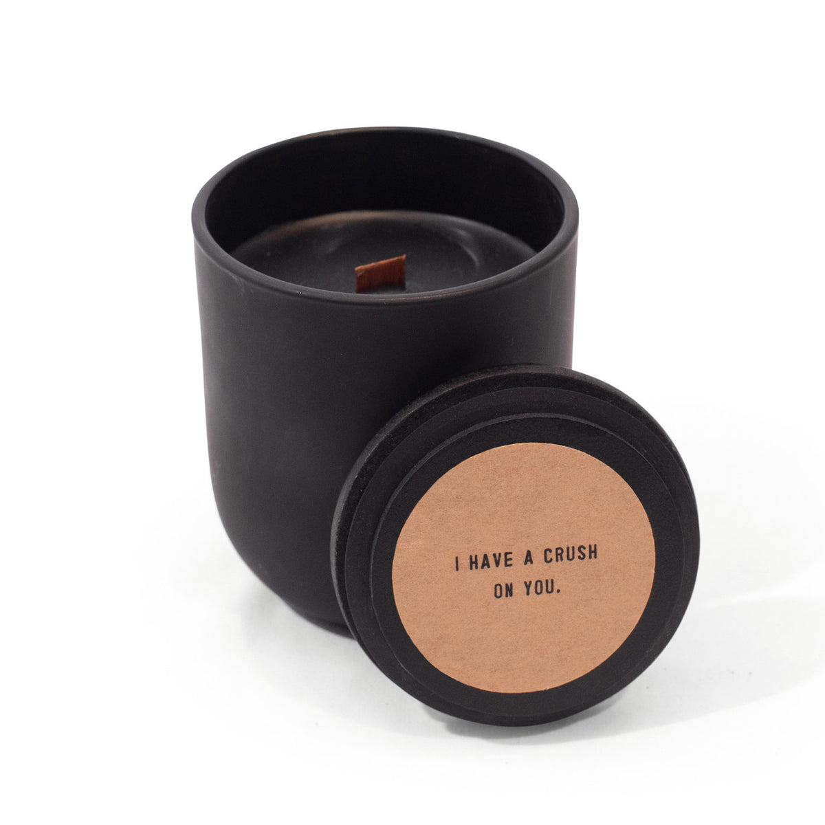 Wood Wick Matte Black Candle w/ Phrases
