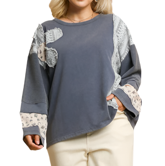 Denim Shade French Terry Mineral Wash w/ Patchwork Top