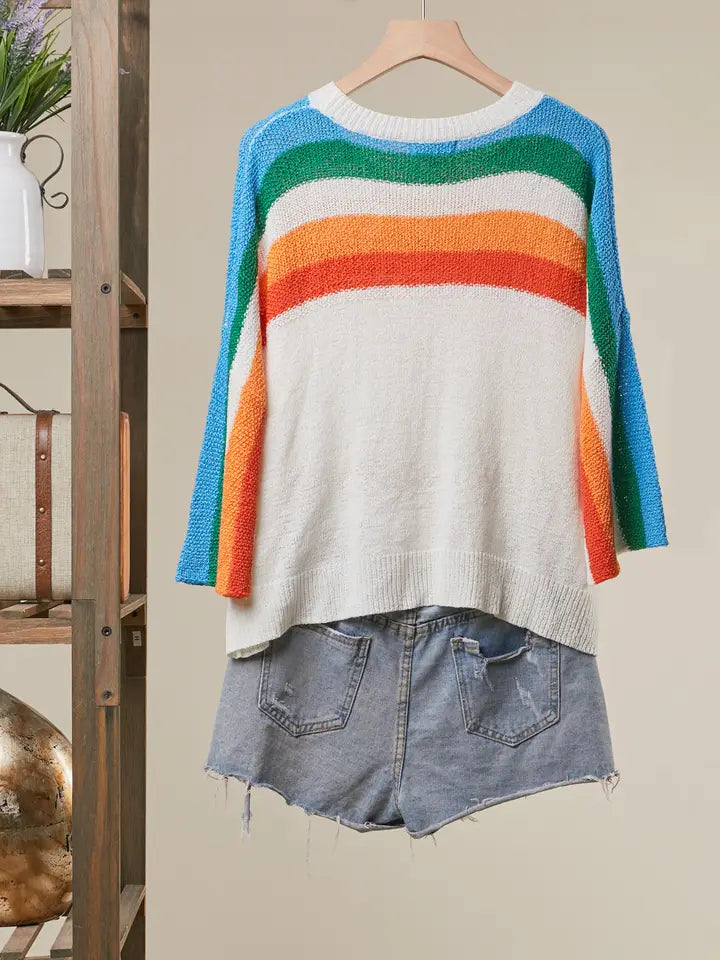 Multi Color Stripe Crewneck Sweater
