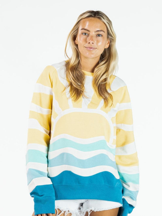 Yellow Sun Patchwork Crew Sweatshirt