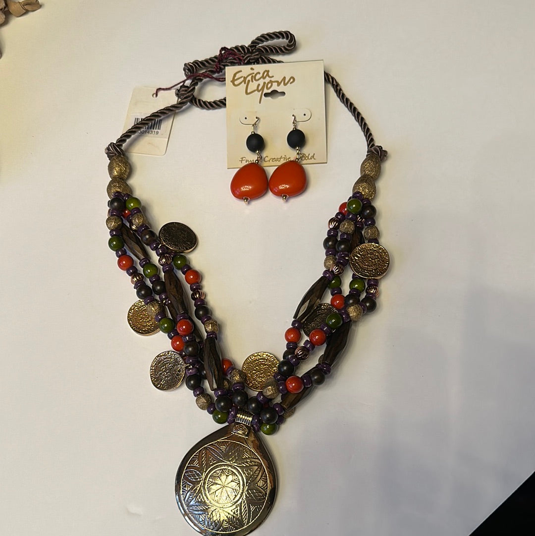 Pink/Orange Beaded Necklace set