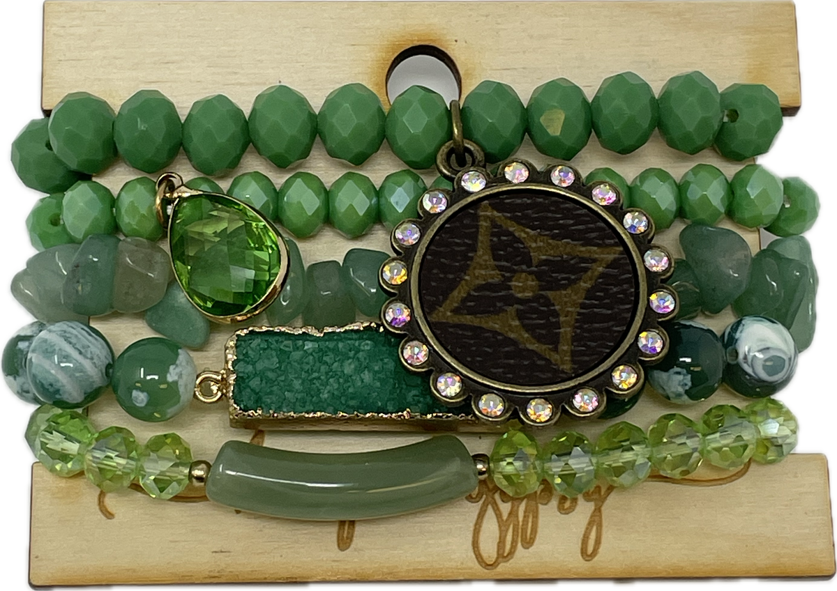 Gypsy LV 5 Strand Green Bracelet