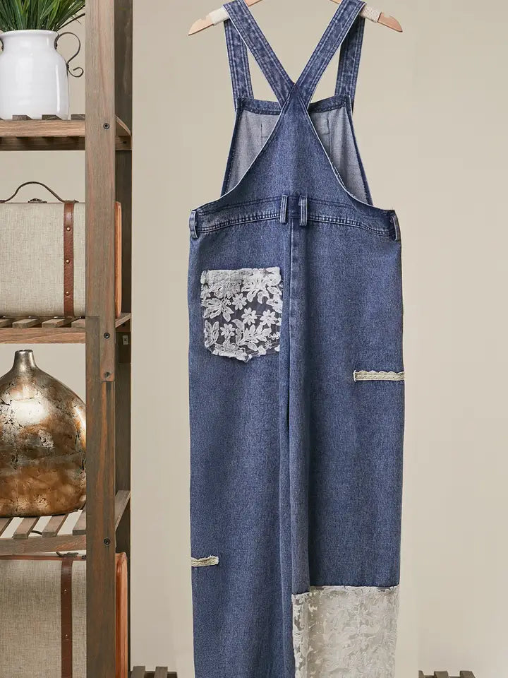 Denim Overall w/ Lace Patch Block