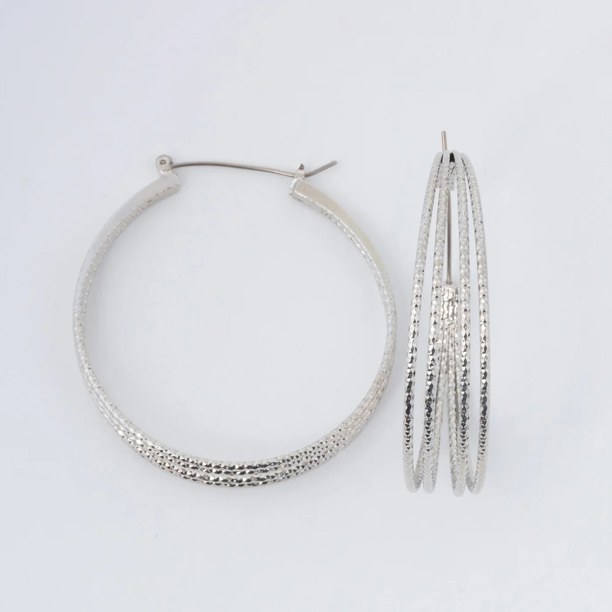 Lg. 3 Row Sparkle Hoop Earrings