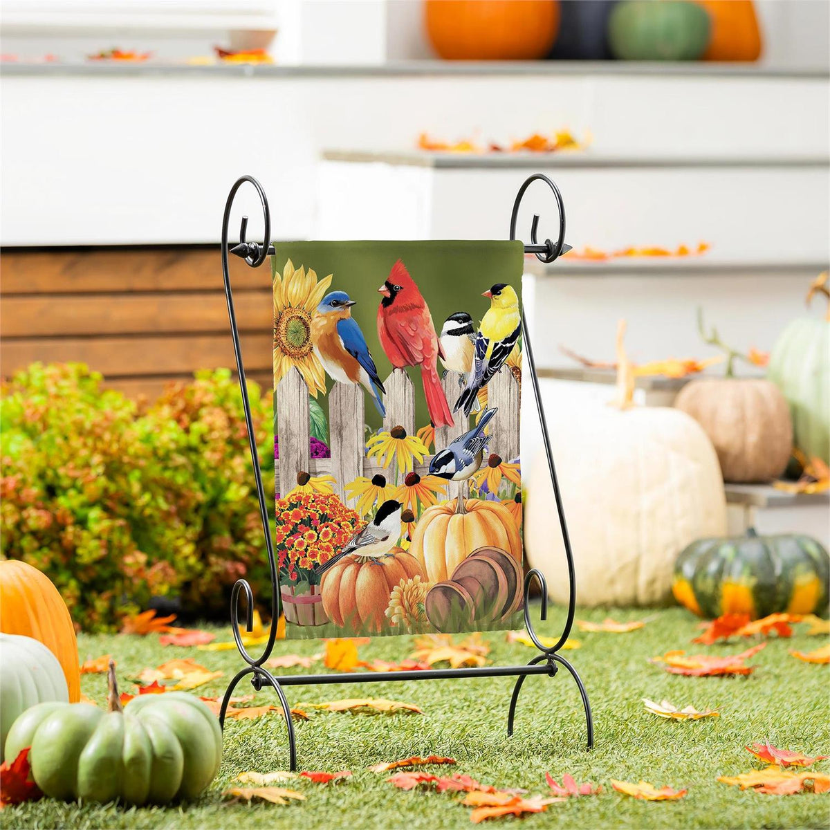 Flock of Pumpkins Suede Garden Flag