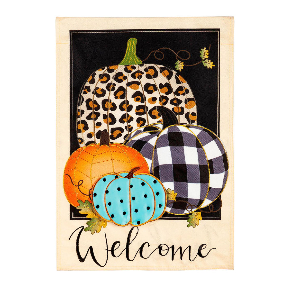 Mixed Print Pumpkins Applique Garden Flag