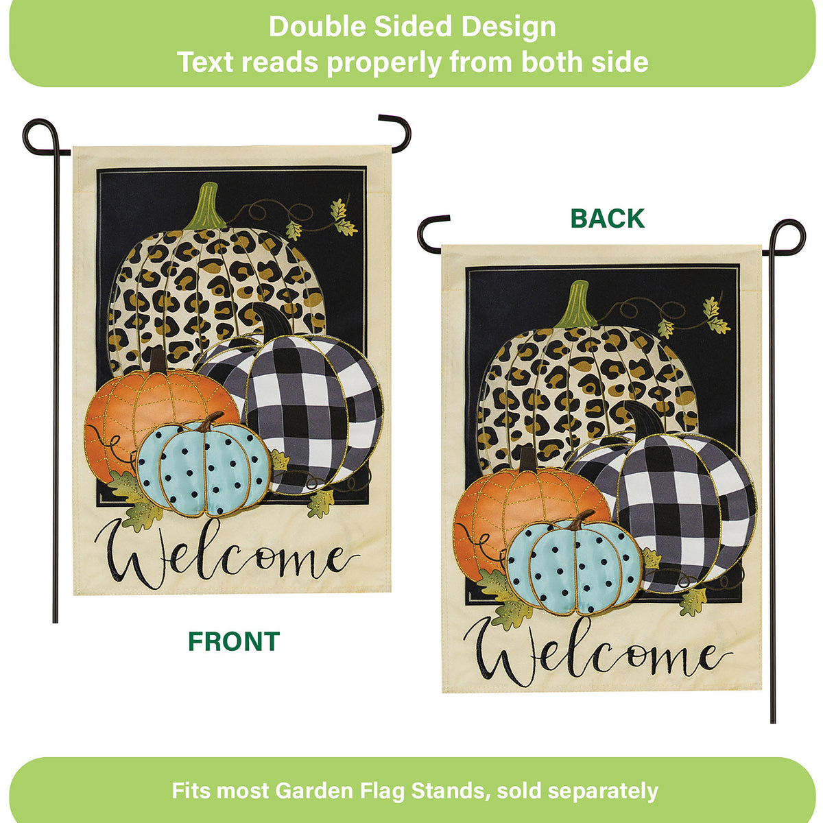 Mixed Print Pumpkins Applique Garden Flag