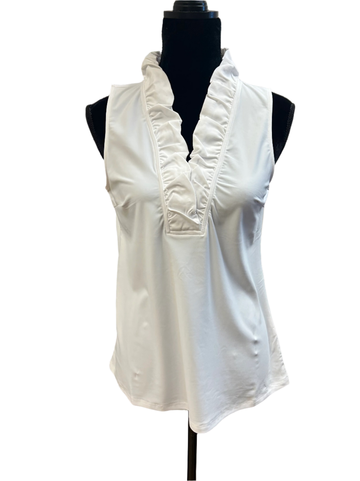 White Evelyn Ruffle Neckline Sleeveless Top