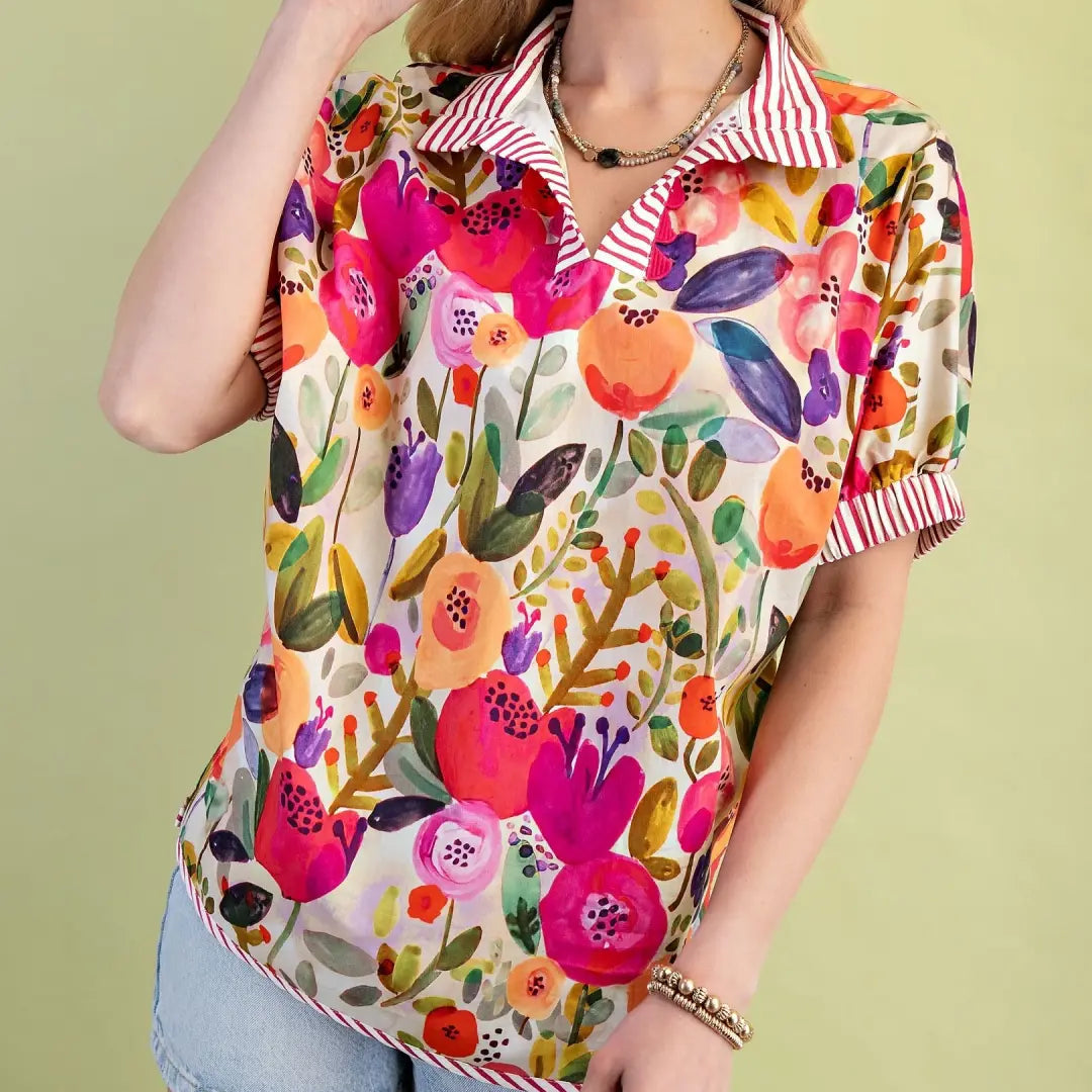 Fuchsia Floral Mock Neck Top