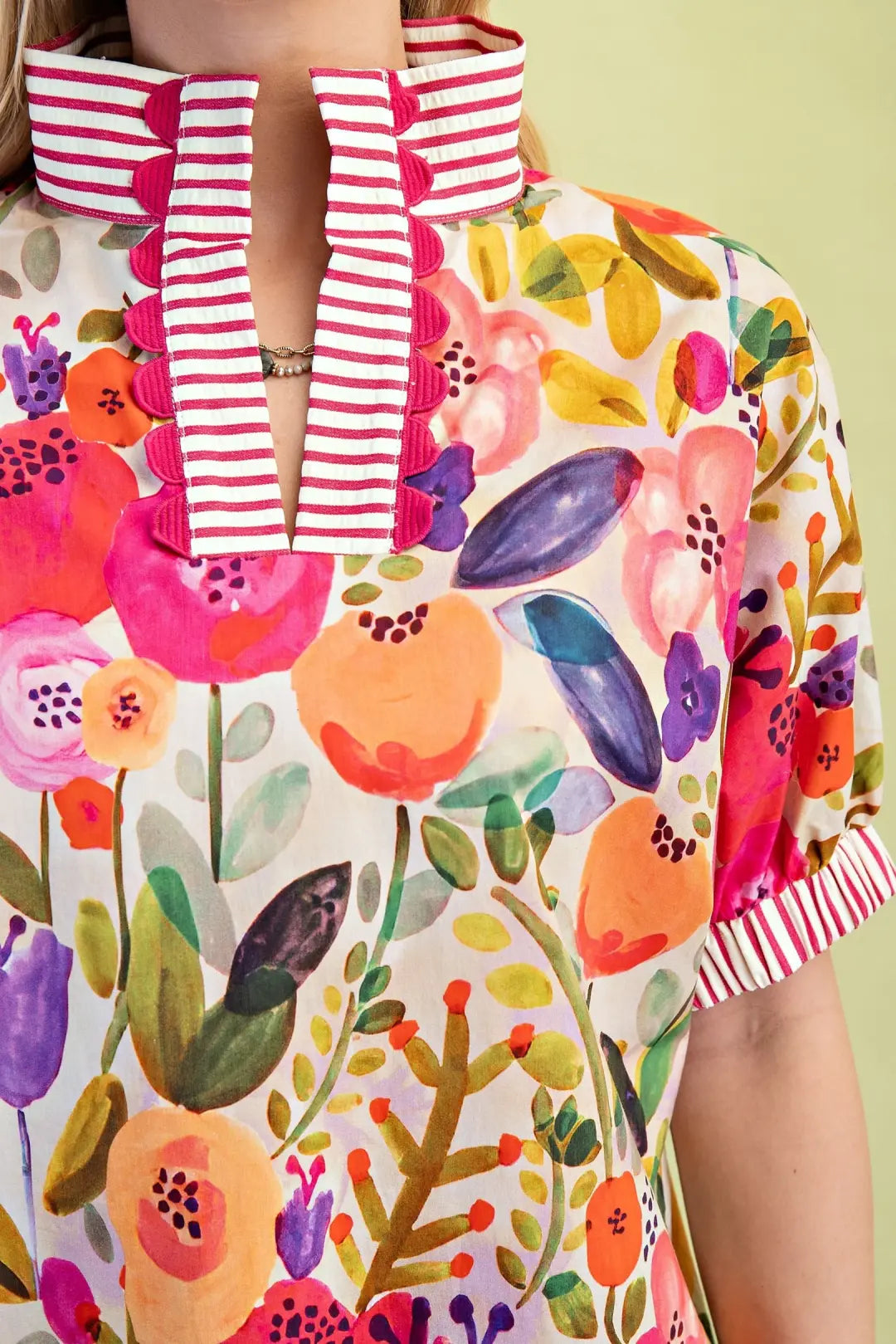 Fuchsia Floral Mock Neck Top