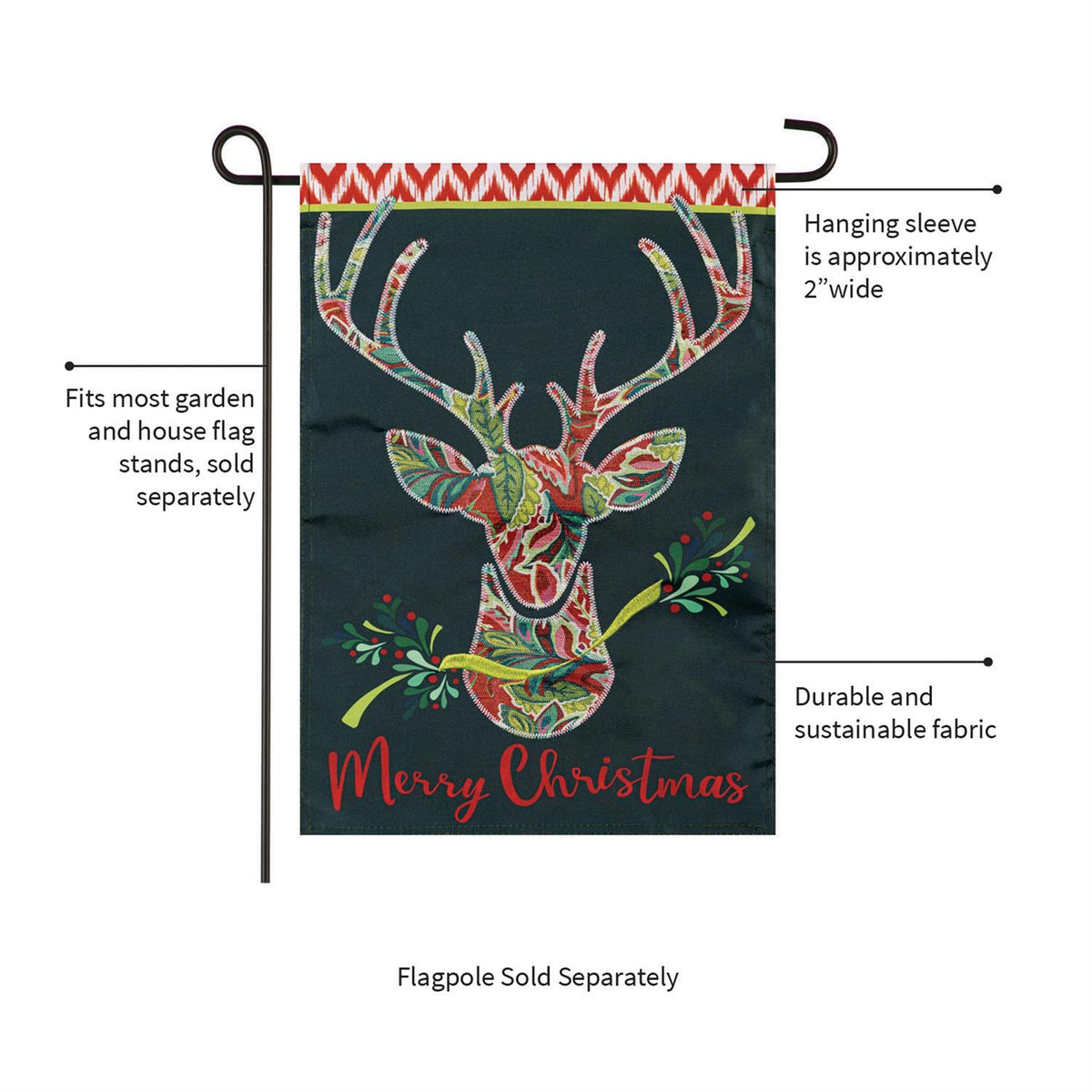Patterned Reindeer Applique Garden Flag