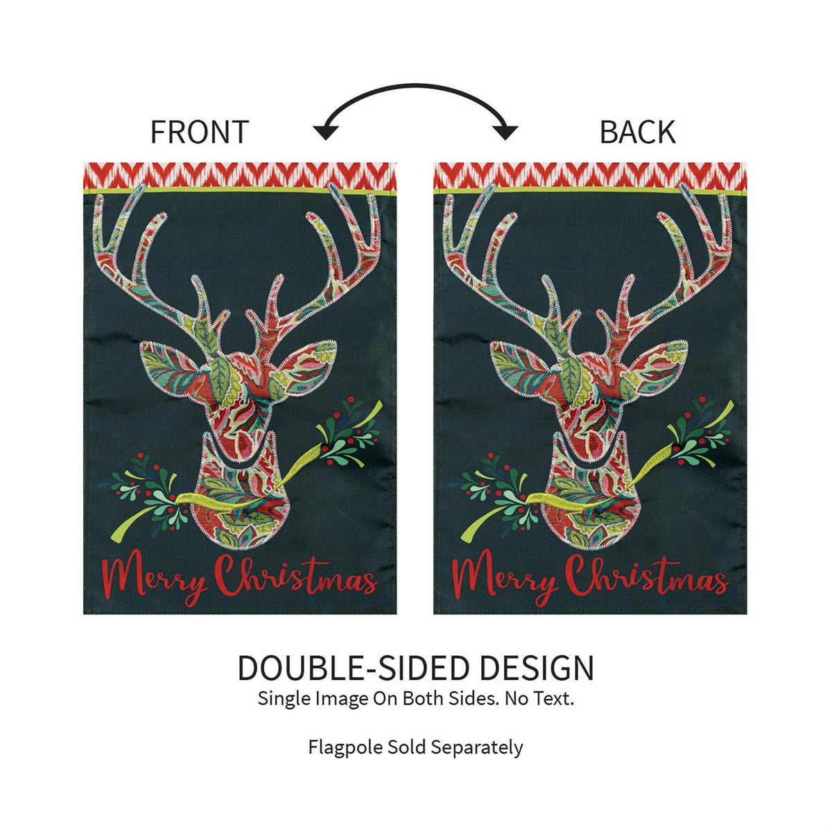 Patterned Reindeer Applique Garden Flag