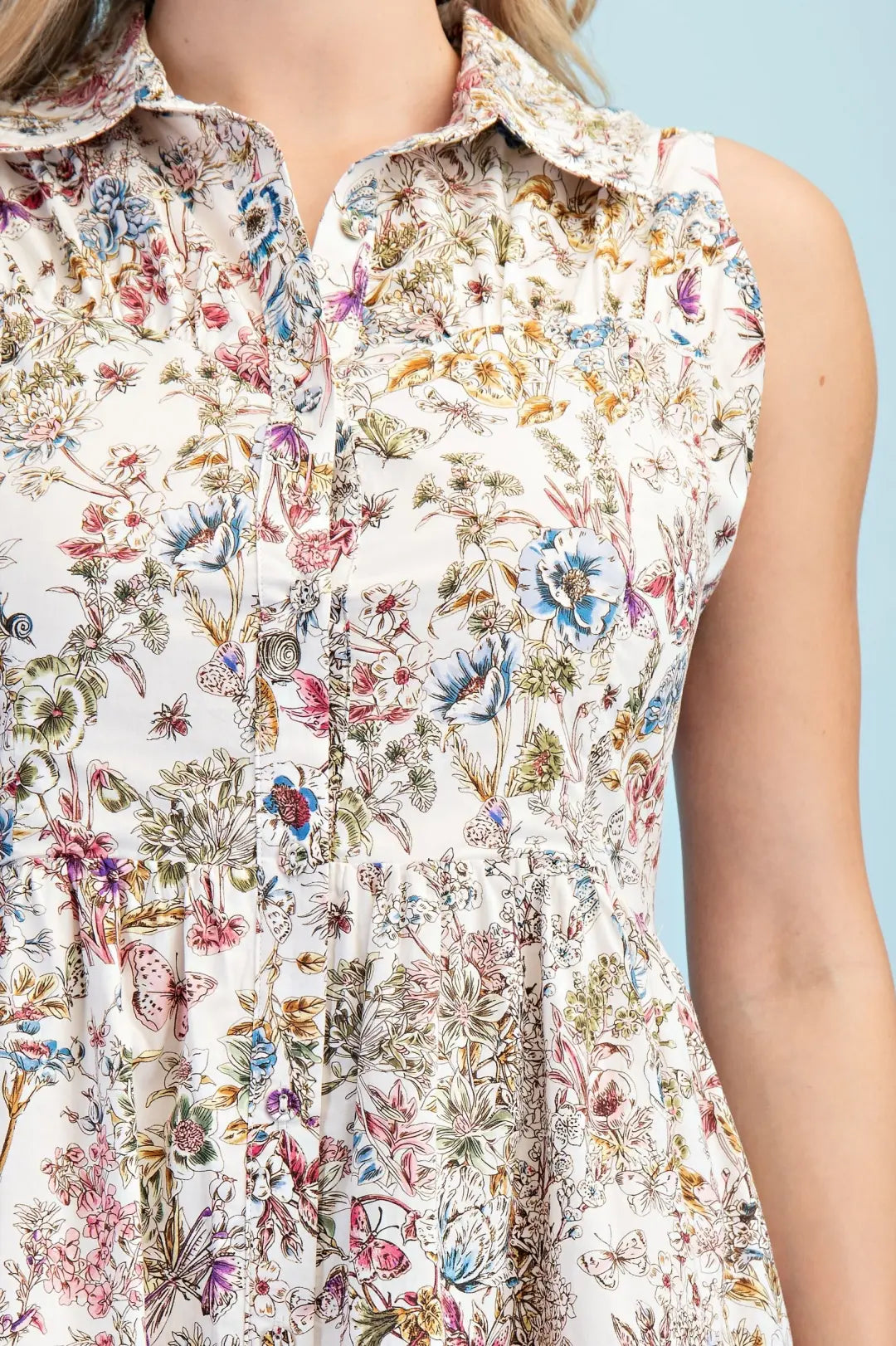 Garden Print Sleeveless Midi Dress