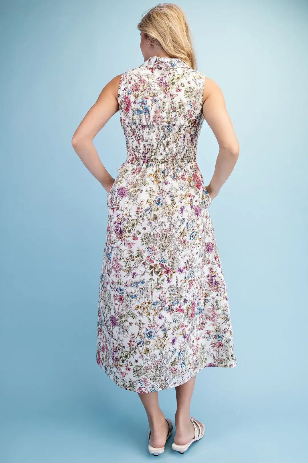 Garden Print Sleeveless Midi Dress