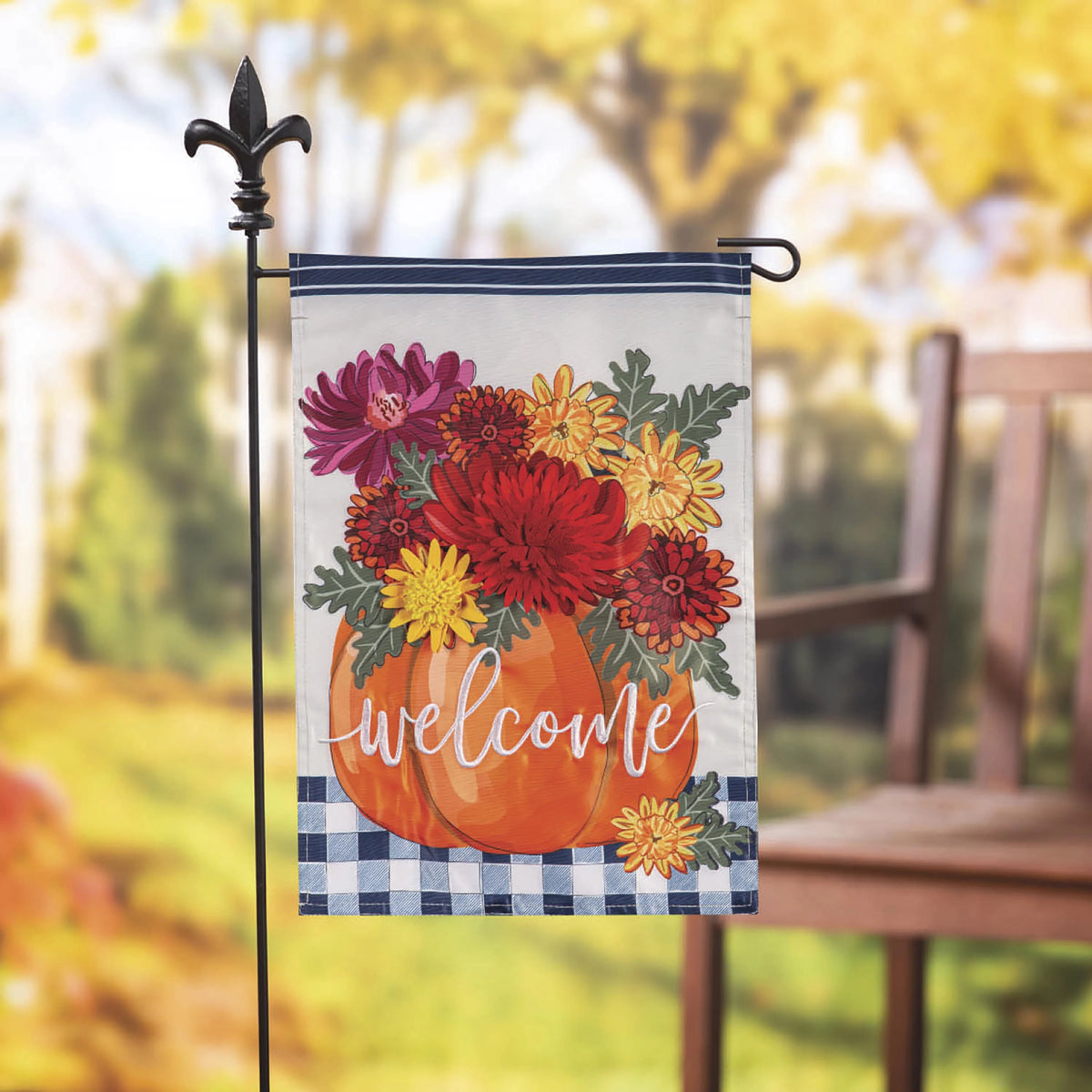 Mums &amp; Pumpkin Applique Garden Flag