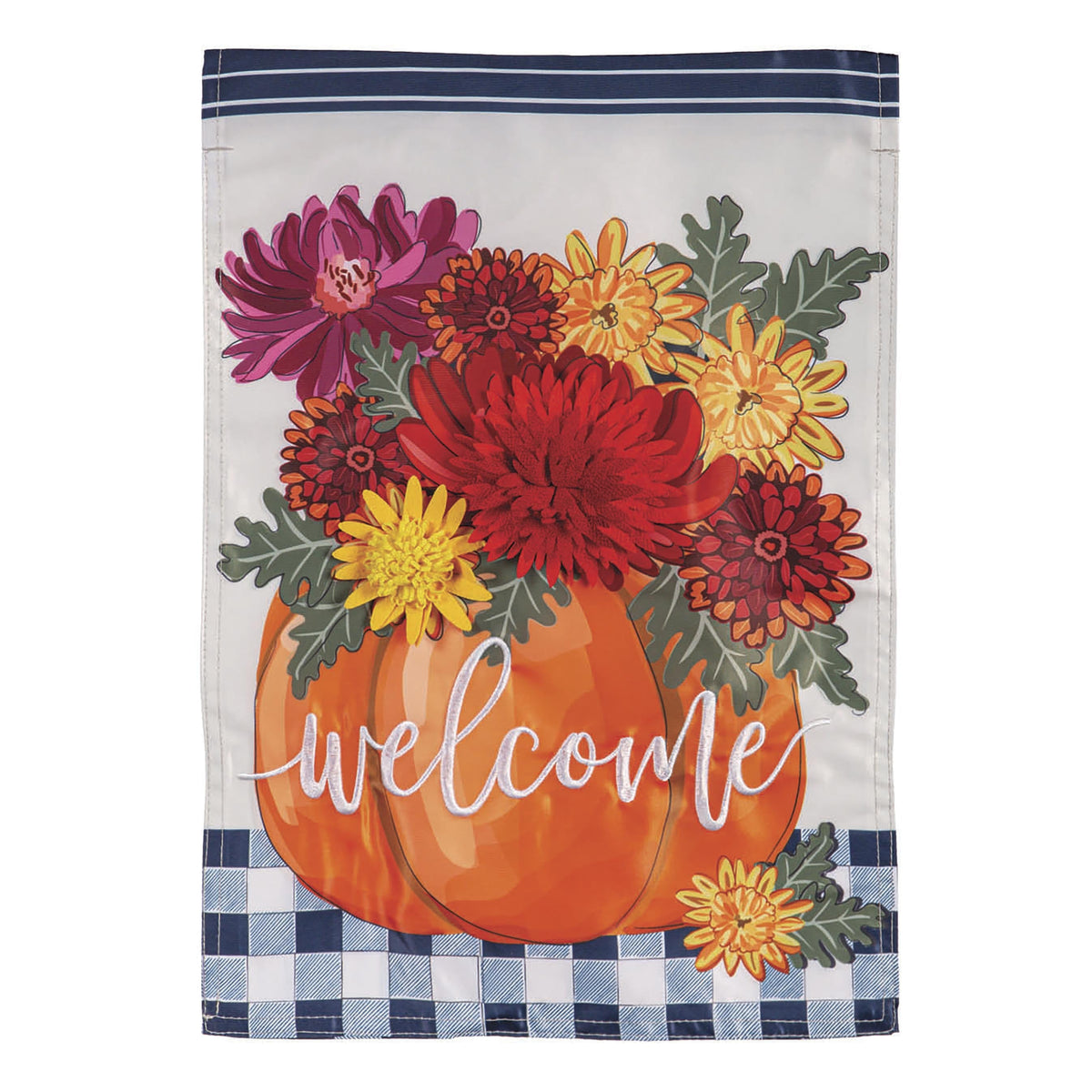 Mums &amp; Pumpkin Applique Garden Flag