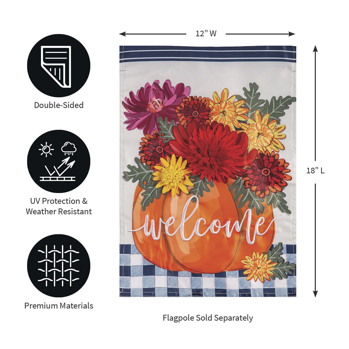 Mums &amp; Pumpkin Applique Garden Flag