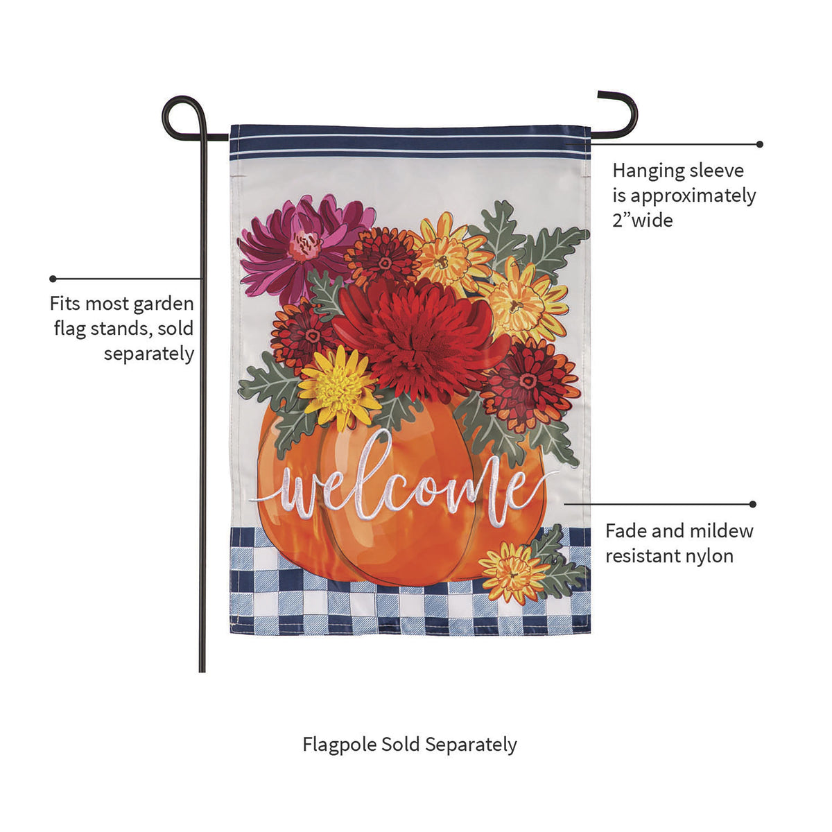 Mums &amp; Pumpkin Applique Garden Flag