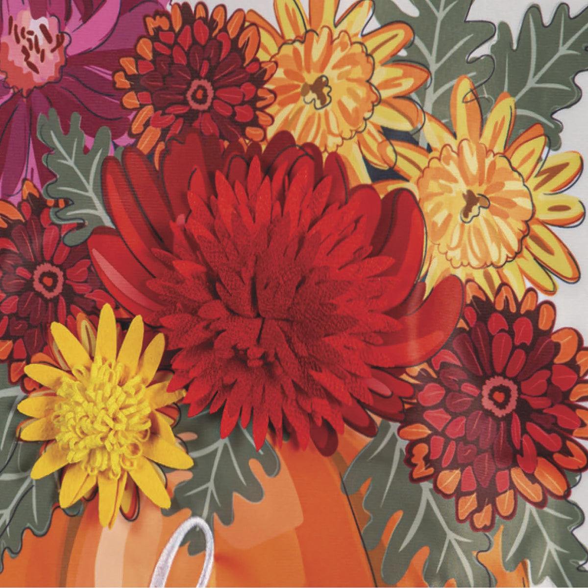 Mums &amp; Pumpkin Applique Garden Flag