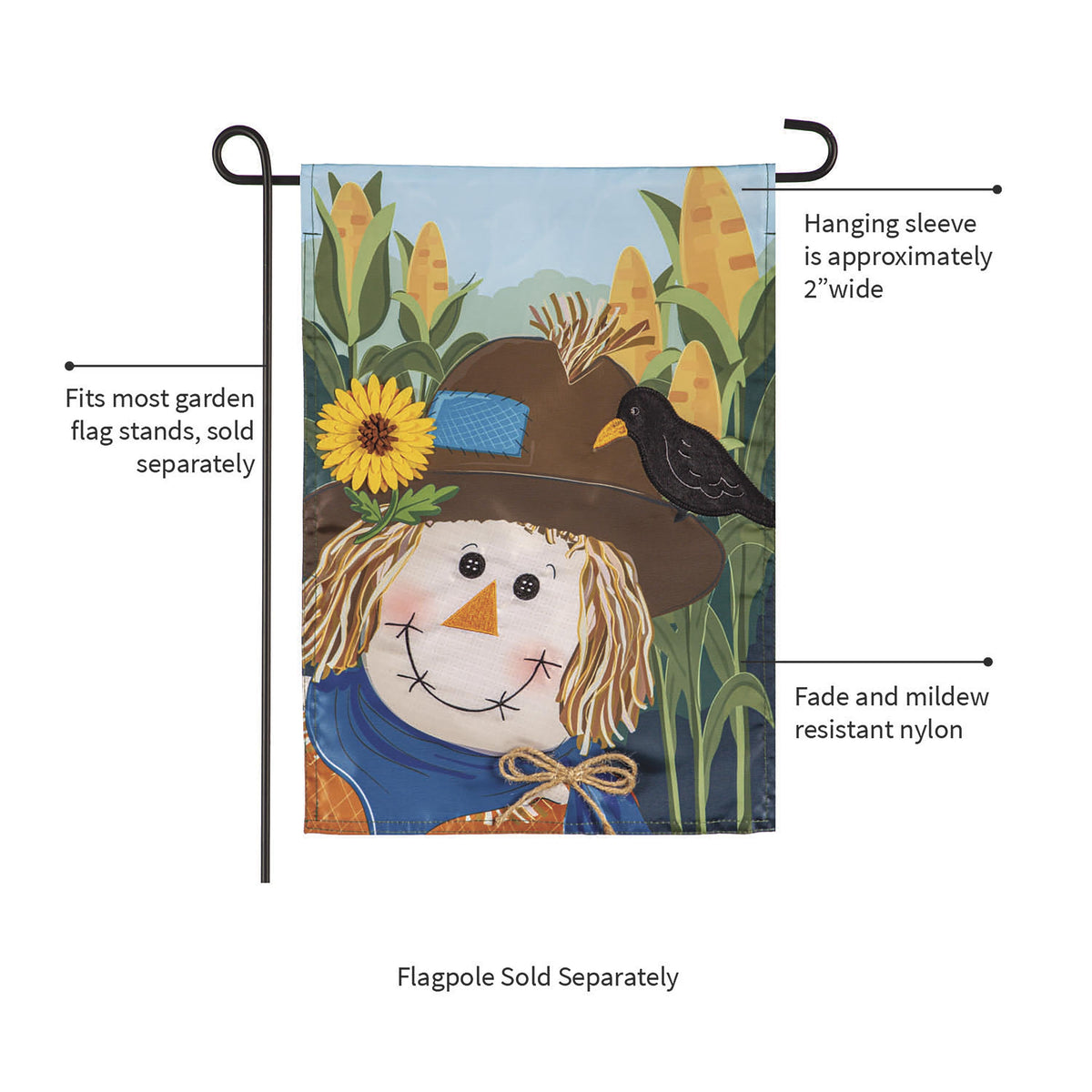 Scarecrow &amp; Friend Applique Garden Flag