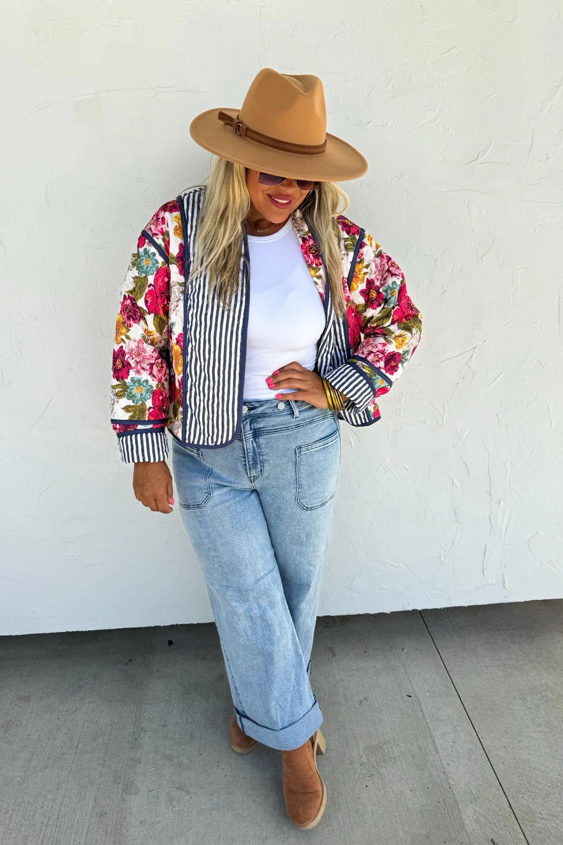 Floral Quilted Pinstripe Jacket