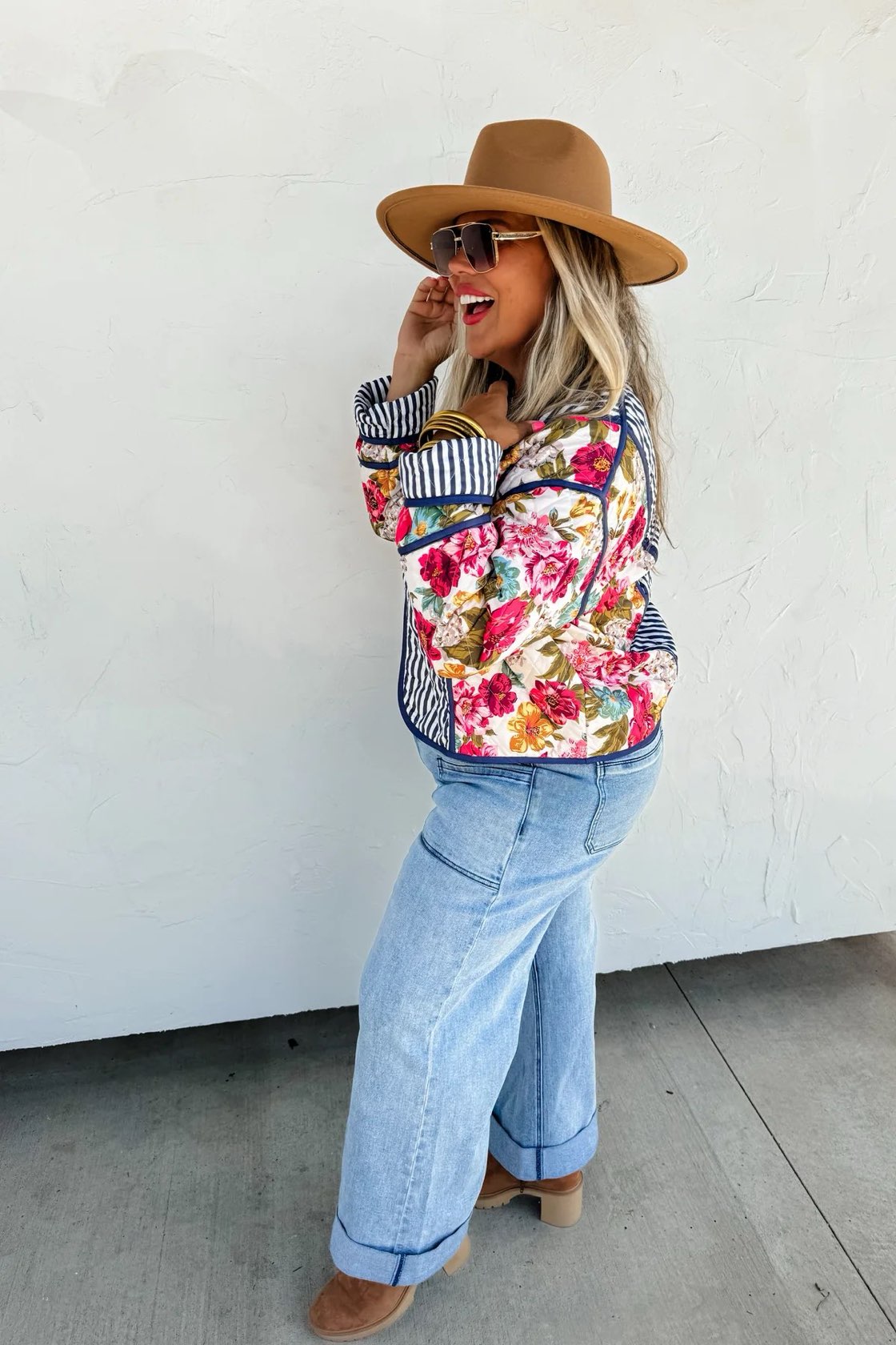 Floral Quilted Pinstripe Jacket