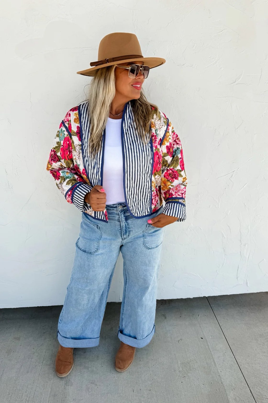 Floral Quilted Pinstripe Jacket