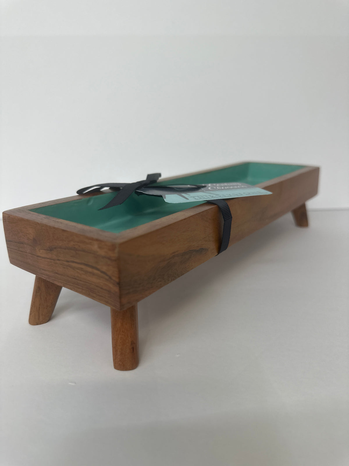 Teal rect. Aracia wood cracker tray