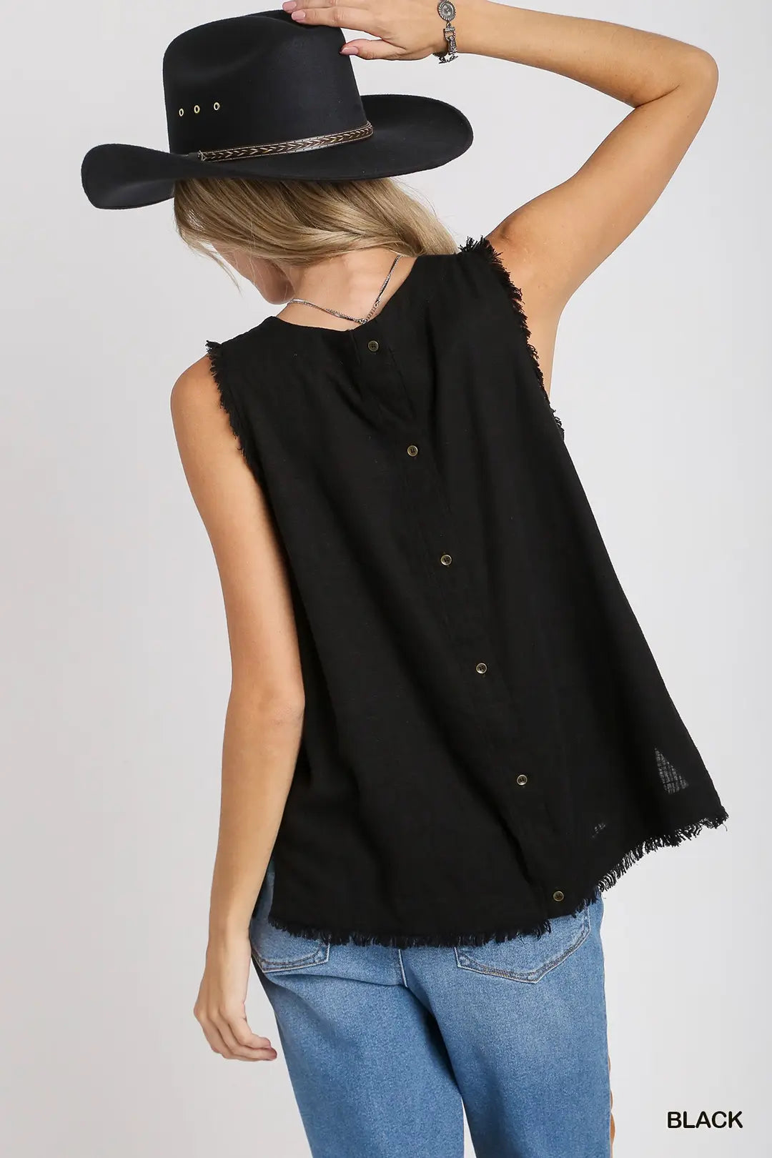 Linen Frayed Edge Sleeveless Top