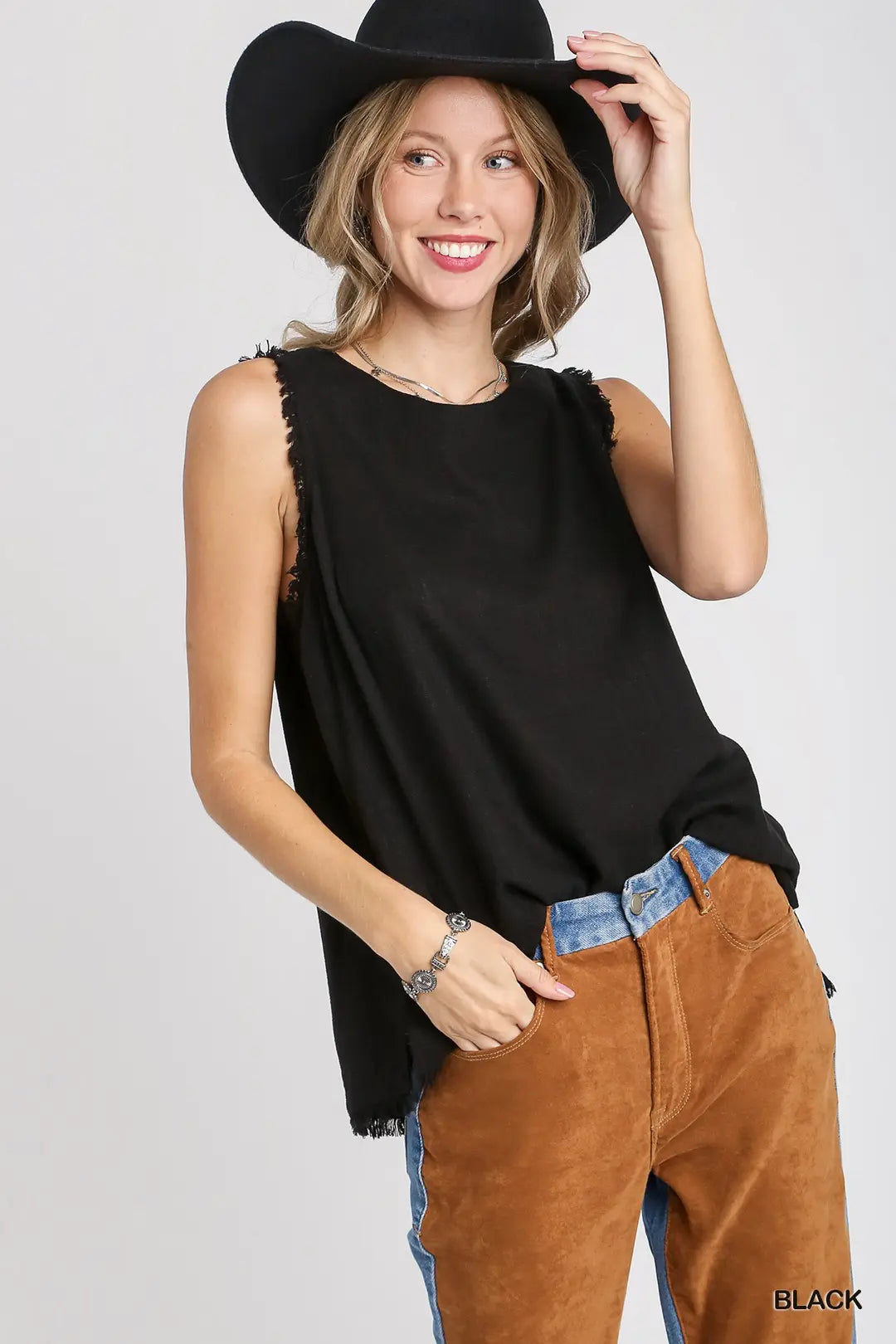 Linen Frayed Edge Sleeveless Top
