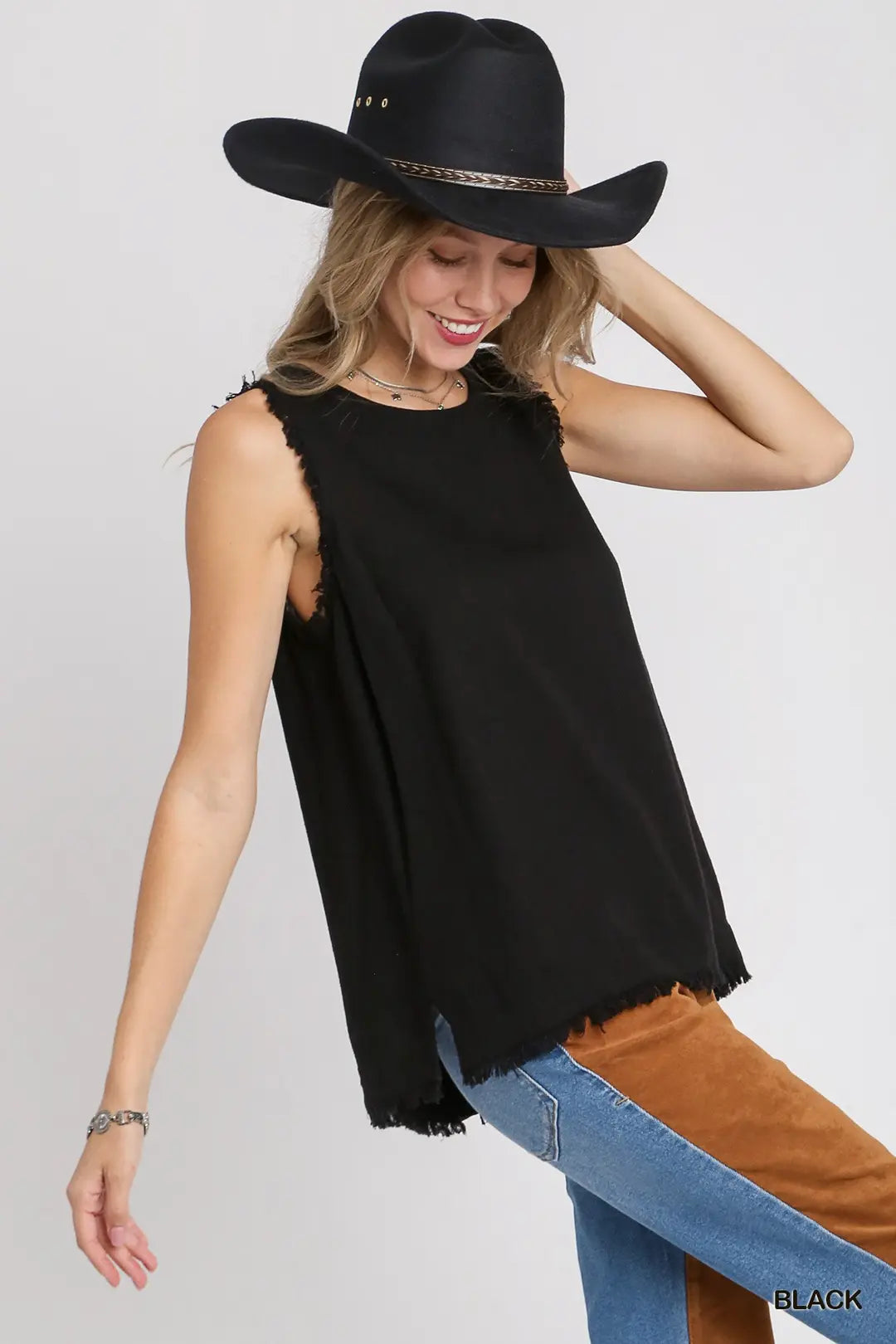 Linen Frayed Edge Sleeveless Top