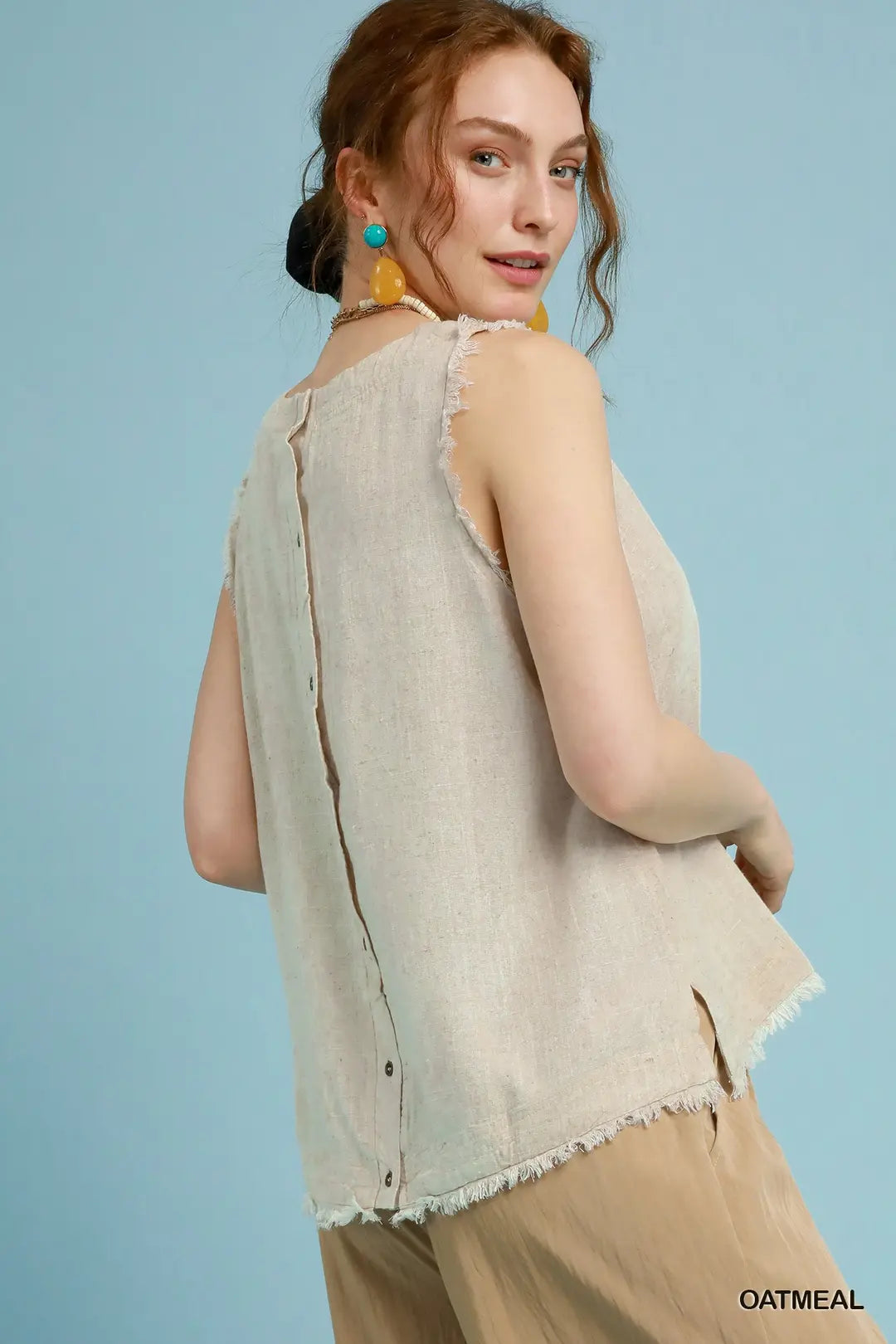 Linen Frayed Edge Sleeveless Top