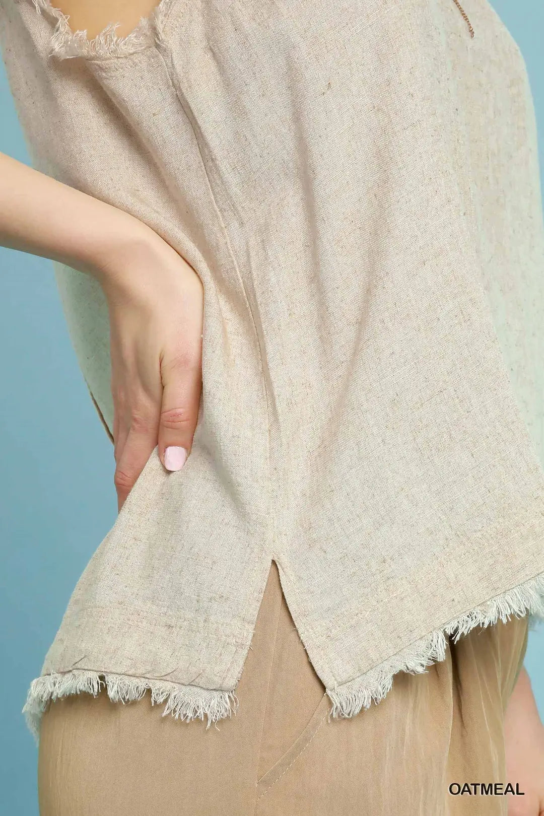 Linen Frayed Edge Sleeveless Top