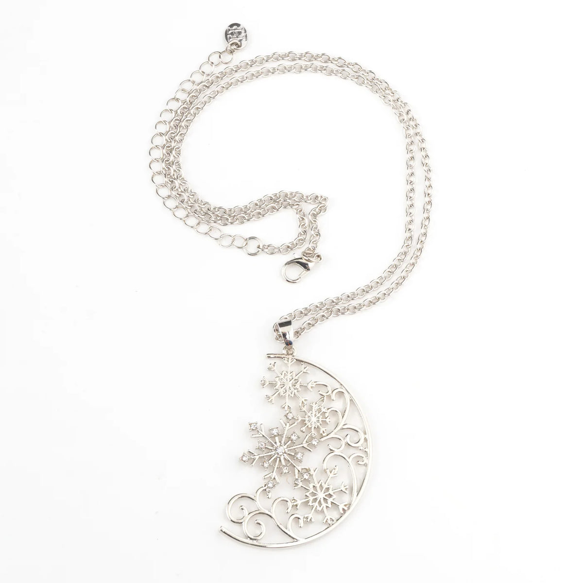 Snowflake Crescent Moon Pendant Silver Necklace