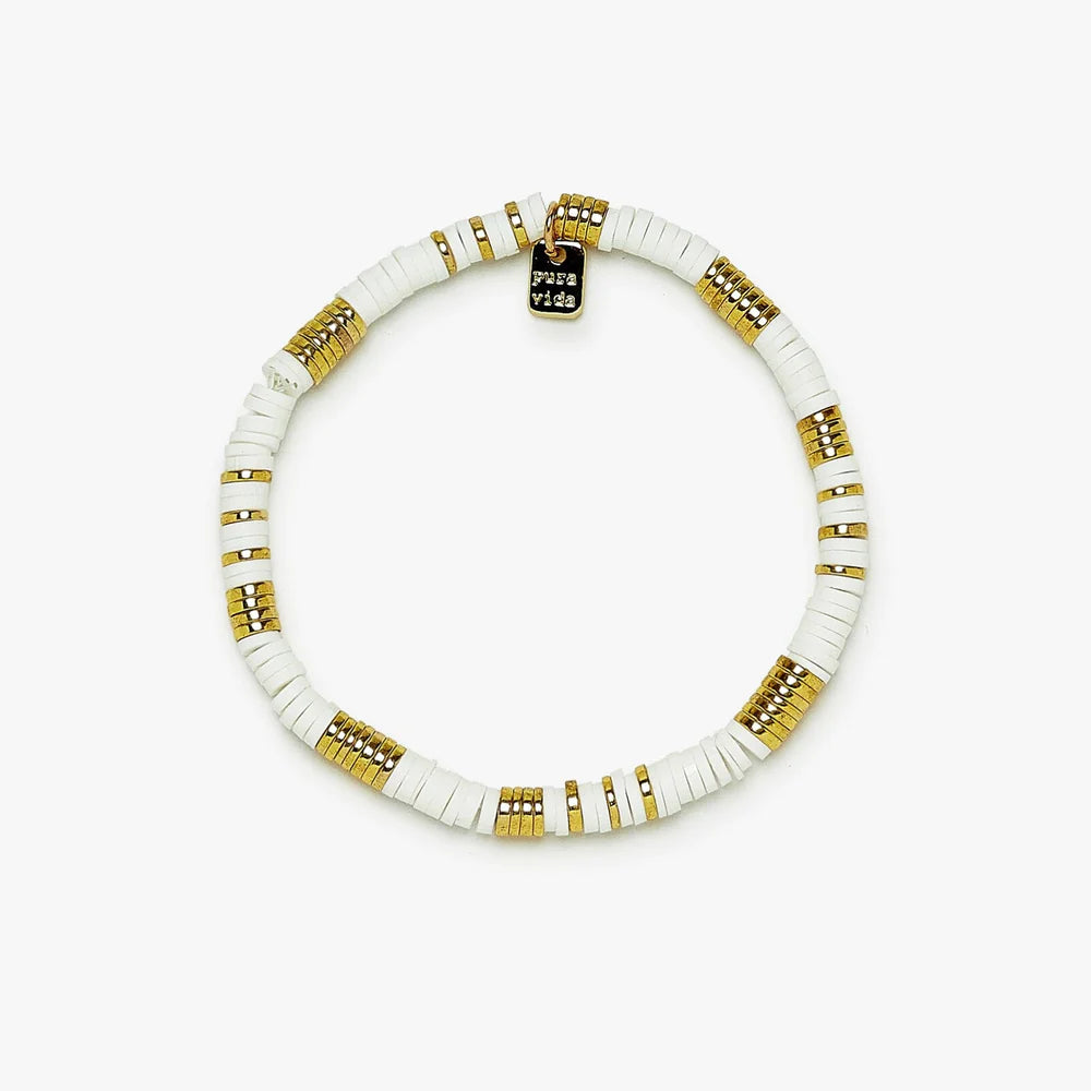 Gold &amp; White Pisa Stretch Bracelet