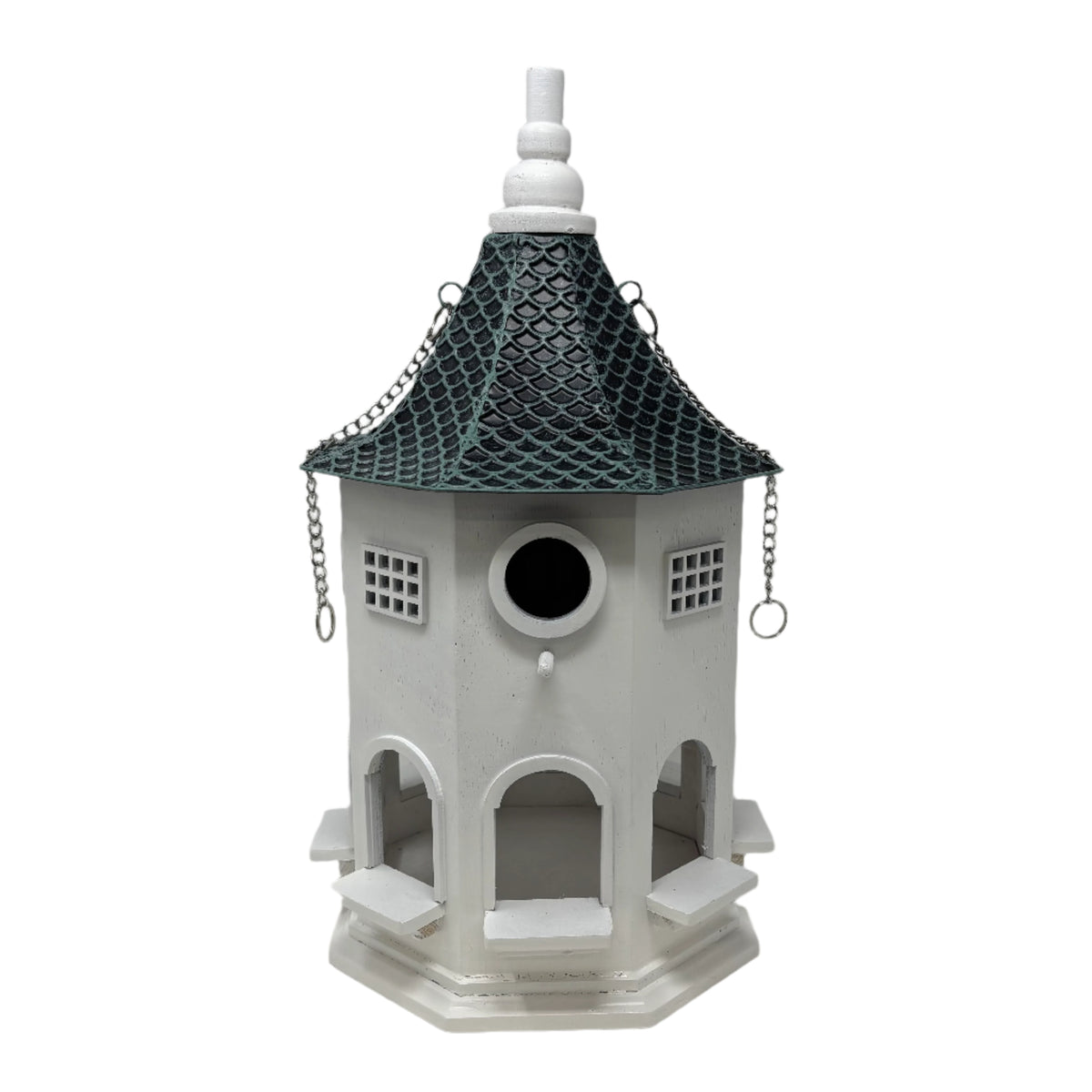 White Wood Birdhouse w/ Blue &amp; Black Metal Roof for Arrow Holder