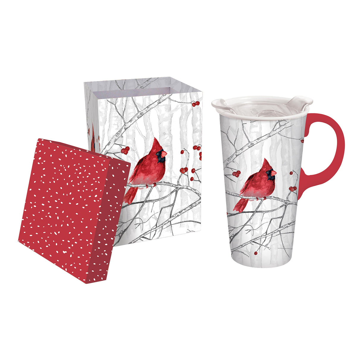 Woodland Storybook Cardinal Ceramic Travel Mug