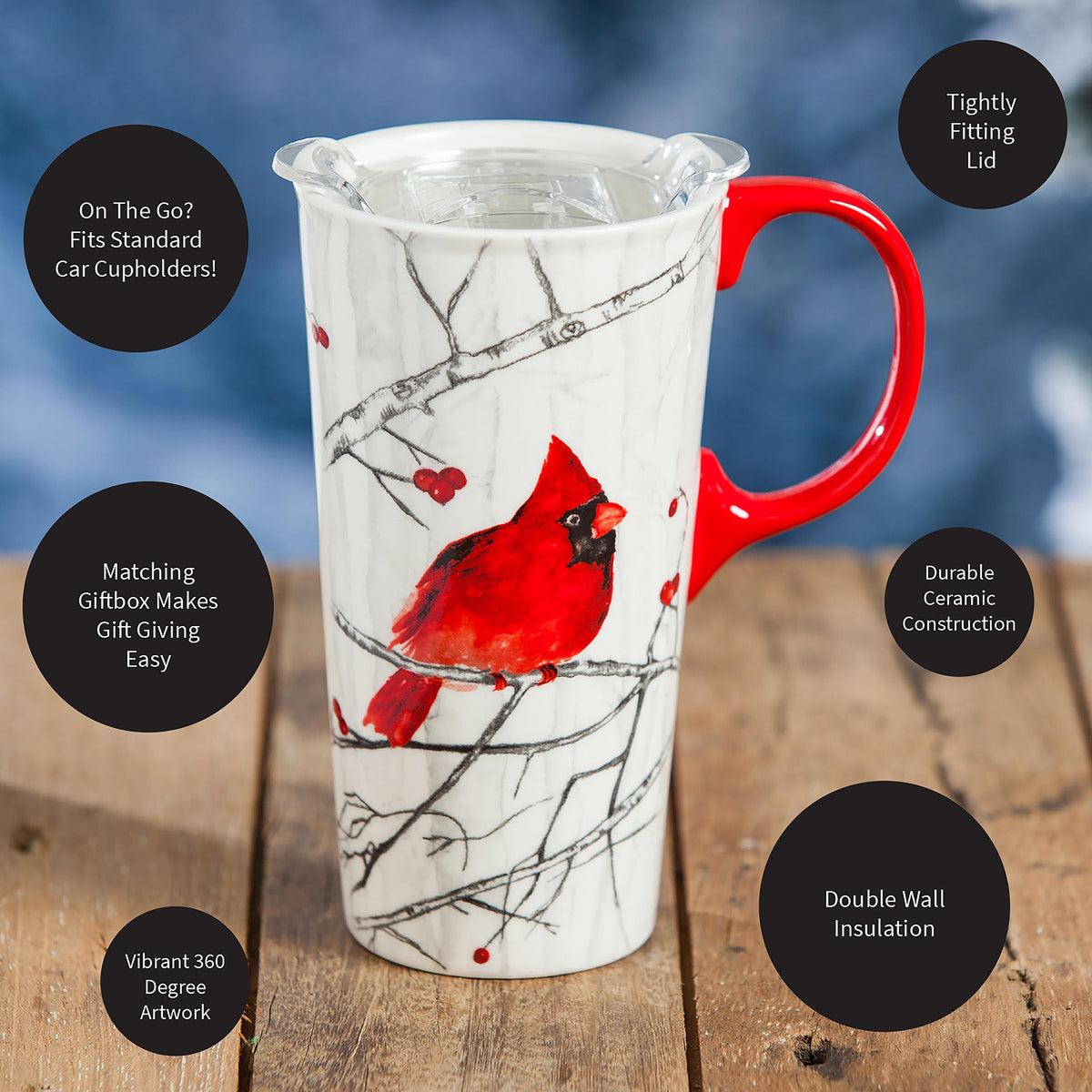Woodland Storybook Cardinal Ceramic Travel Mug