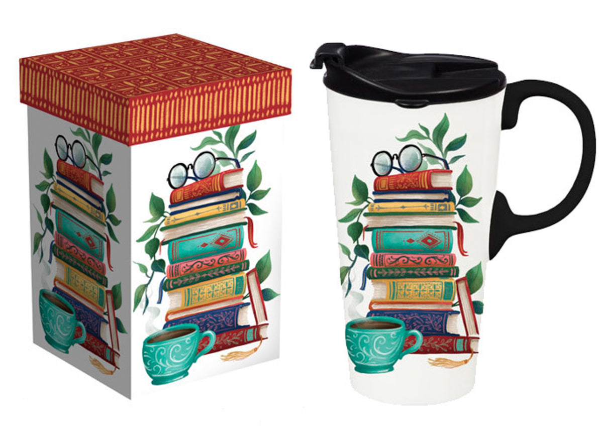 Books on Books Ceramic Travel Mug