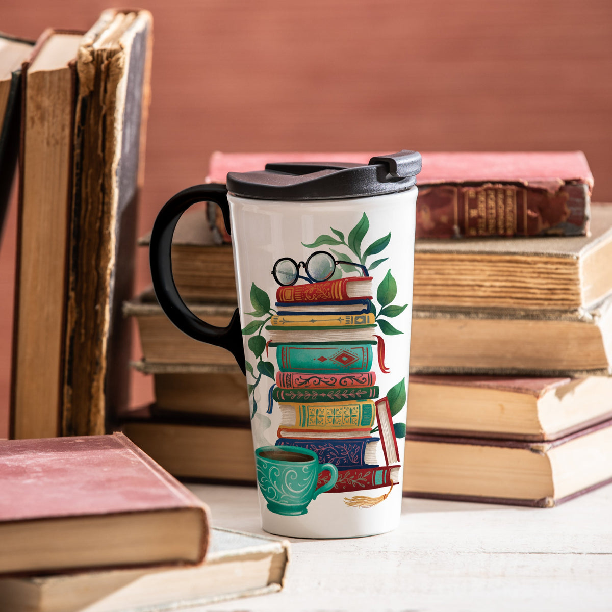 Books on Books Ceramic Travel Mug