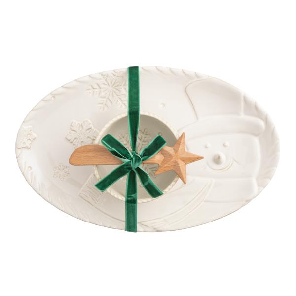 Mud Pie White Snowman Tray & Tidbit