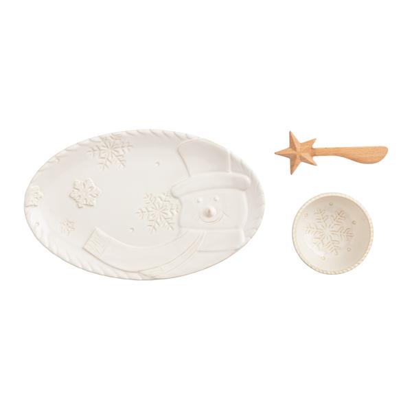 Mud Pie White Snowman Tray & Tidbit