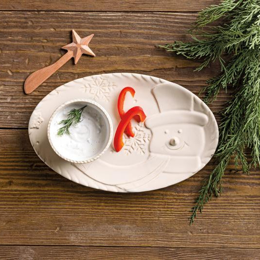Mud Pie White Snowman Tray & Tidbit