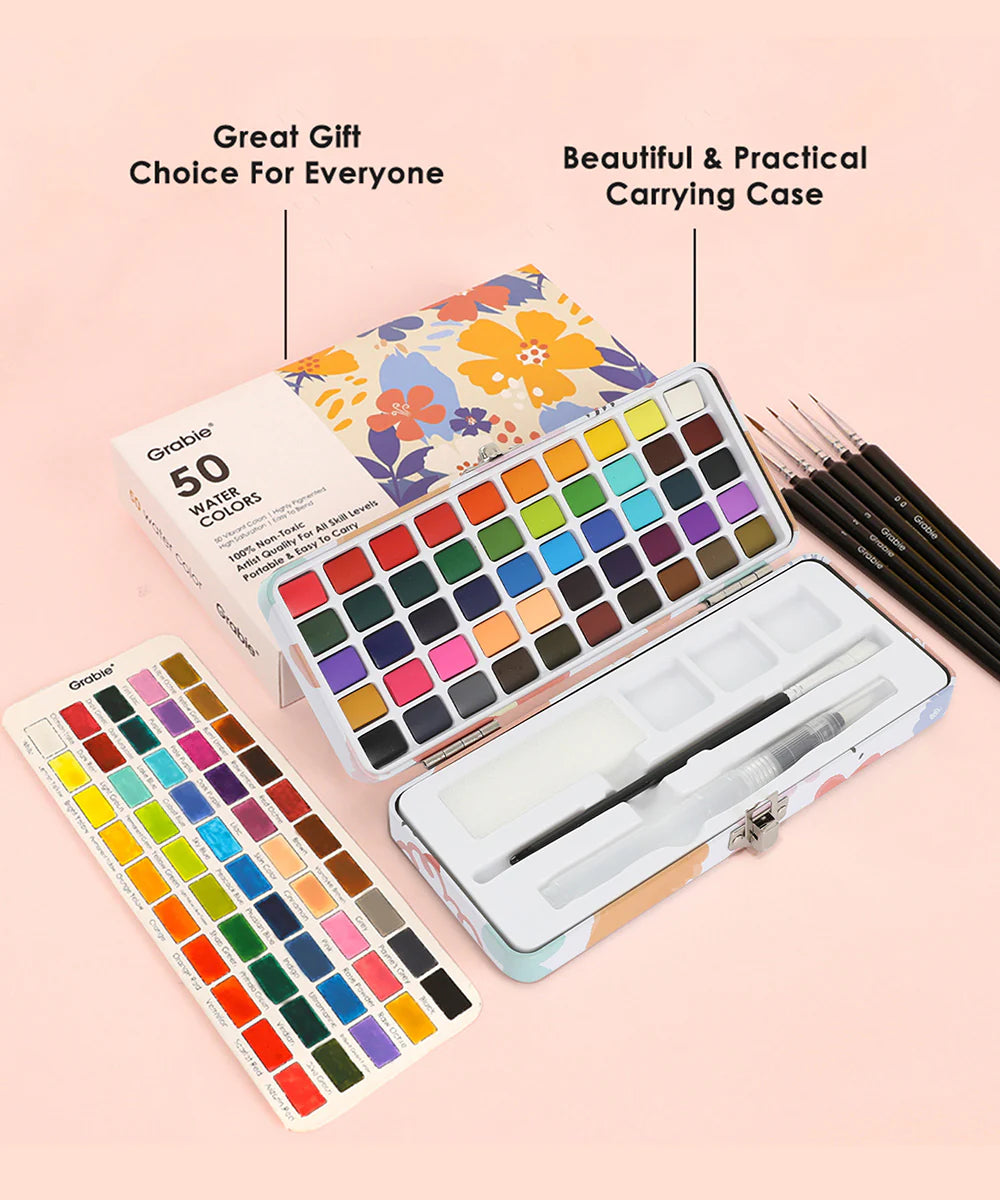 Watercolor Set of 50 with Brushes - Premium